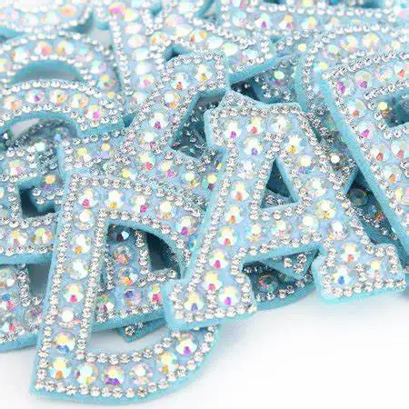 Letter Patches Custom 3D Blue Pearl Letter Patches a-Z 26 English Alphabet Letters Embroidered Rhinestones Patch