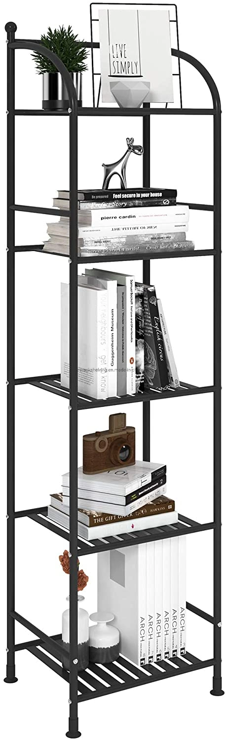 5 Tier Bathroom Storage Open Shelf Unit, Free-Standing Metal Corner Rack Shelving for Kitchen, Living Room, Hallway (Black, 5 Tier)