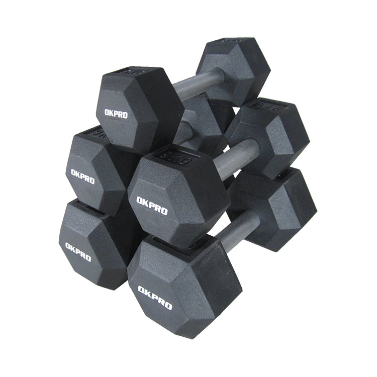 Fábrica al por mayor Personalización Hierro Dumbbell Set Equipo de gimnasio Fitness caucho Dumbbell hexagonal