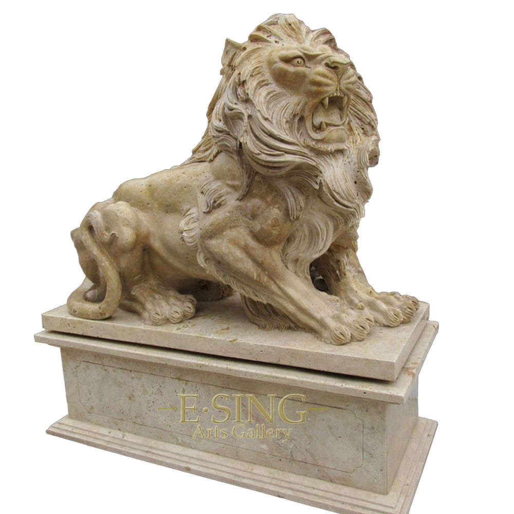 Garden Handmade Carving Animal Sculpture White Marble Sitting Lion Statues for Sale