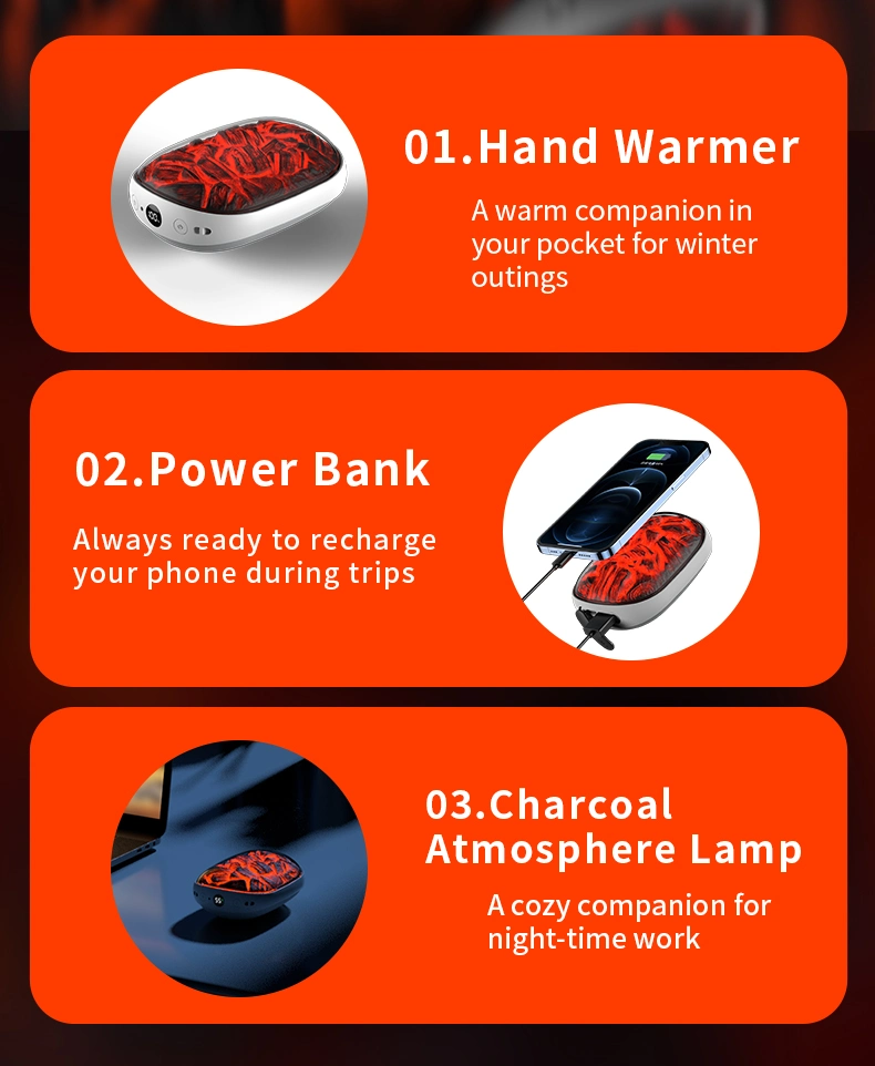 Portable Large Capacity 10000mA Hand Warmer Heat Pack Rechargeable USB Power Bank