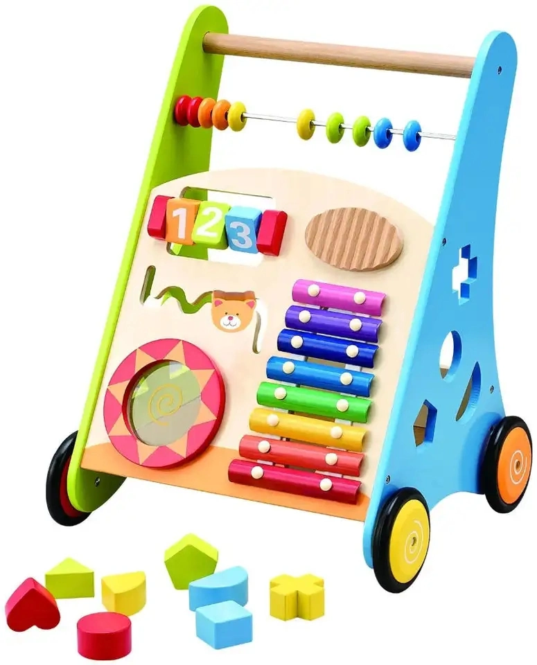 Wooden Baby Learning Walker Toddler Toys Push and Pull Car Activity Center