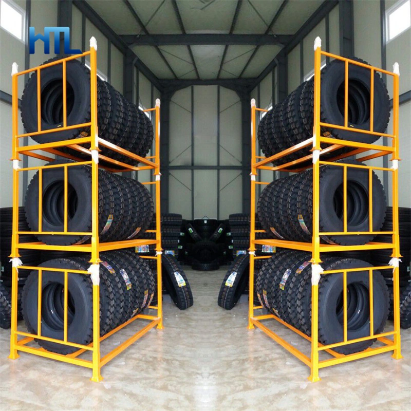 Heavy Duty Powder Coating Warehouse Storage Stacking Metal Folding Tire Rack