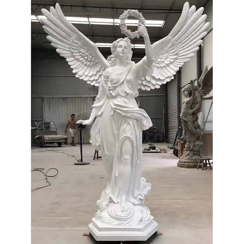 Tamaño de vida personalizado Blanco mármol ángulo de sentadilla Estatua Tombstone Angel Esculturas para grave