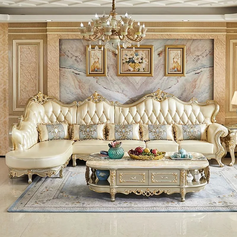 Роскошный L-образный набор больших размеров Классическая кожа Современный отель Мебель для гостиной диван
