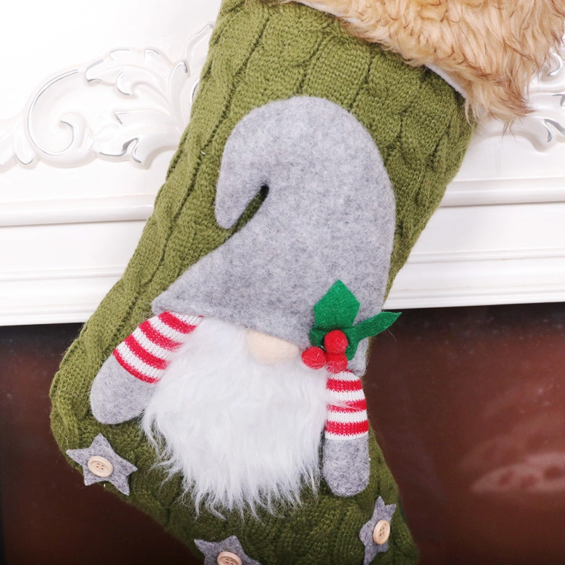 3 Styles Cable Knitted Fabric Gnome Christmas Candy Stocking with Yello Fluff for Xmas Party Supplier