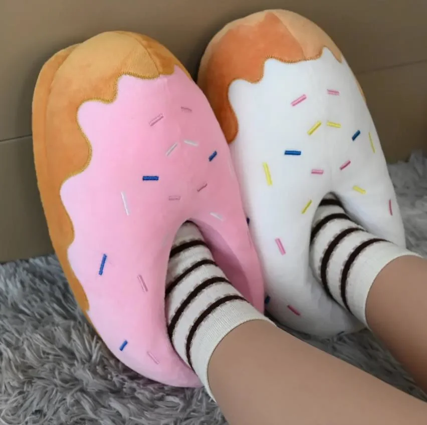 Wholesale/Supplier Winter Warm Shoes Slides Flat Salmon Fries Hamburger Shape Plush Indoor Slippers