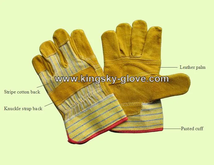 Yellow Cow Split Leather Patched Palm Glove Cotton Back Leather Work Glove