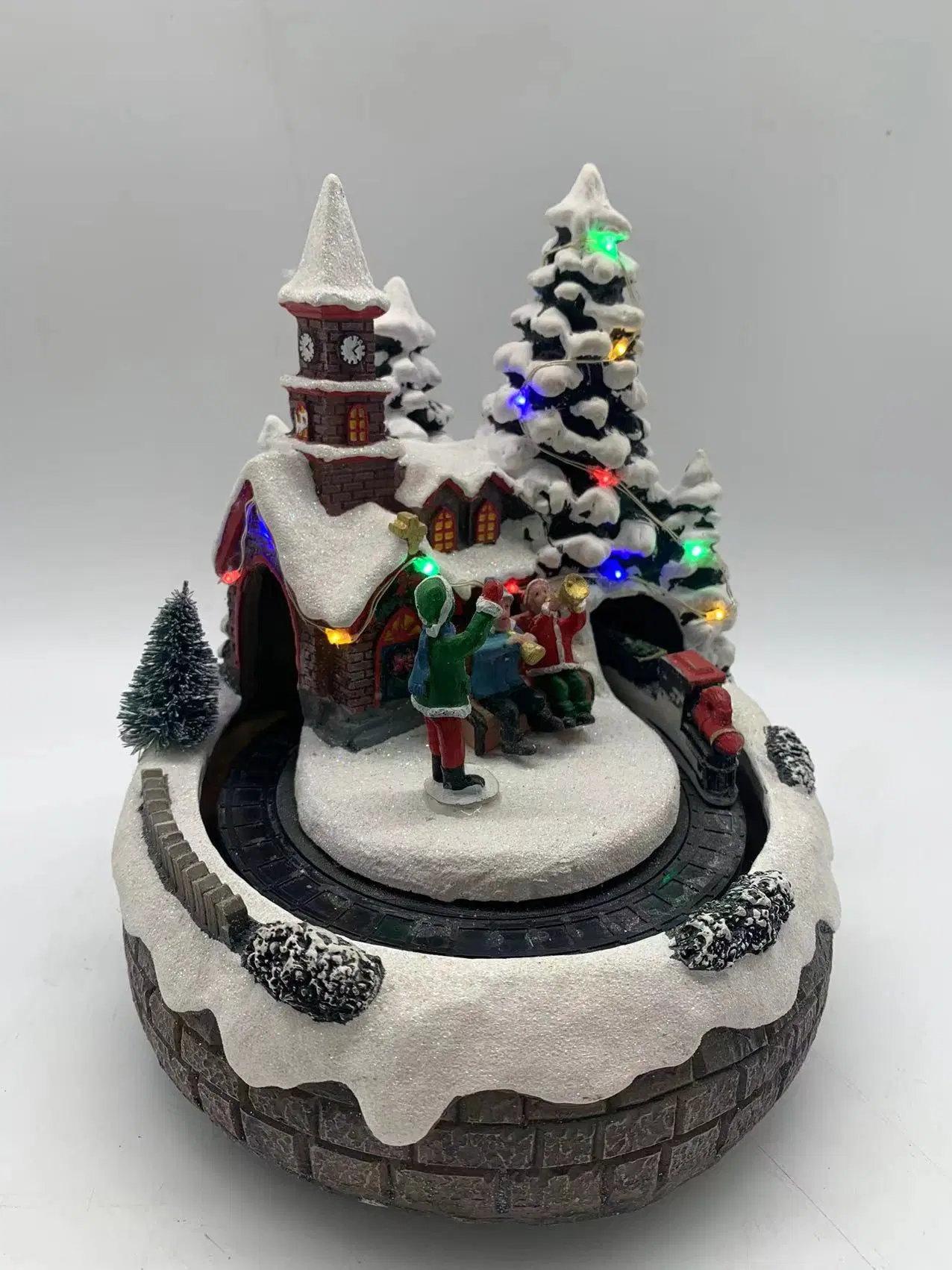 Wholesale/Supplier Home Decorations Customized Polyresin Custom Resin Christmas Village Housesled Lights Revolving Carousel