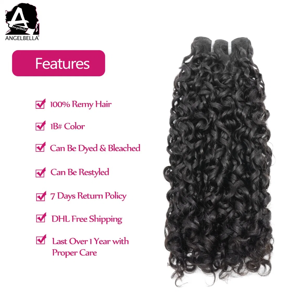 Angelbella New Design Human Hair 1b# Pixie Curl Remy Hair Weft