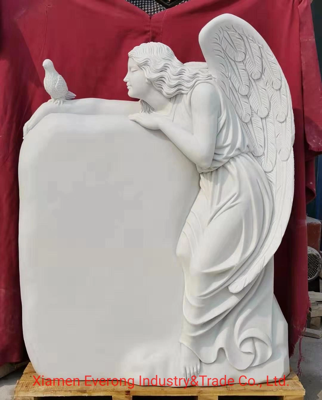 American Style White Marble Headstone Weeping Angel Sculpture Monument for Cemetery