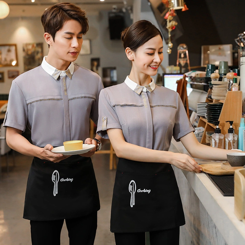 OEM Western Restaurant Waiter Overalls Short-Sleeved Shirt Women's Bar Catering Coffee Burger Hotel Clothing