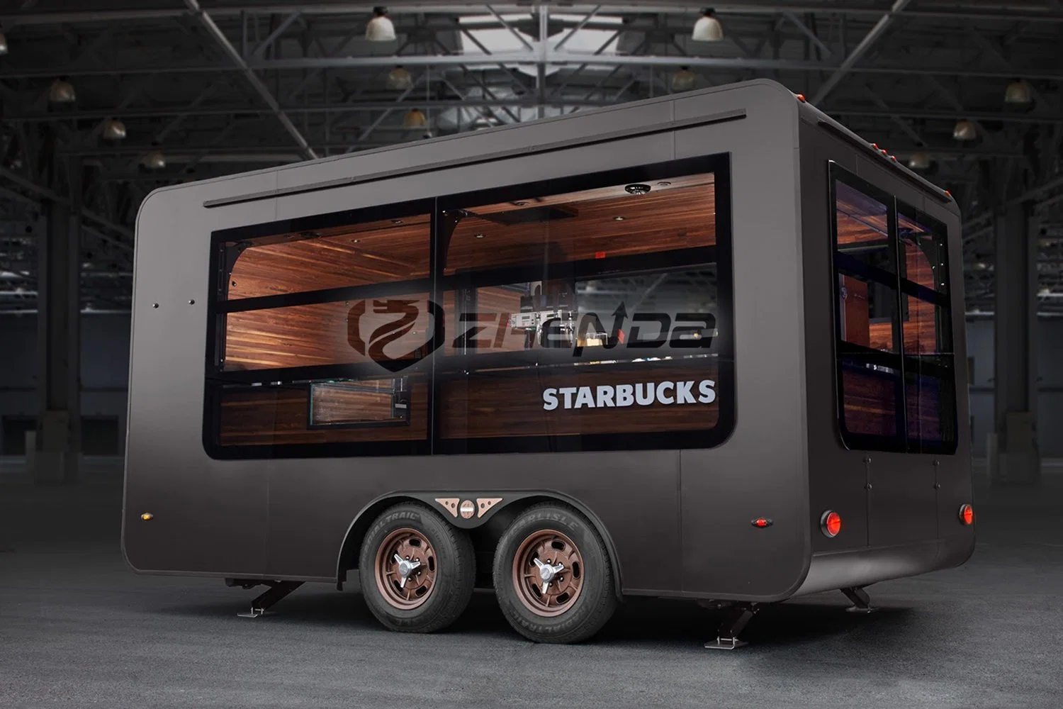 Mobile Electric Trailer Black Coffee Bus Snack Food Cart Truck