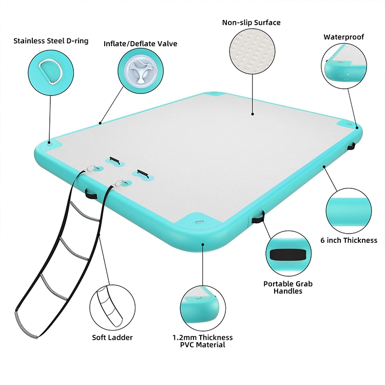 La plataforma base inflable 6FT/8ft/10ft/12ft balsa flotante Dique Flotante inflable con bomba de aire y Bolsa de transporte