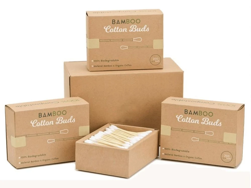 Bamboo Cotton Buds Packed in Biodegradable Kraft Paper Box