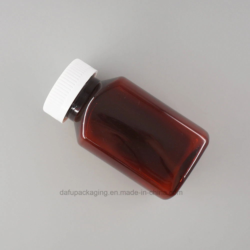 Plastic Packaging 160ml Rectangular Amber Plastic Medicine Bottle with Easy Open Cap