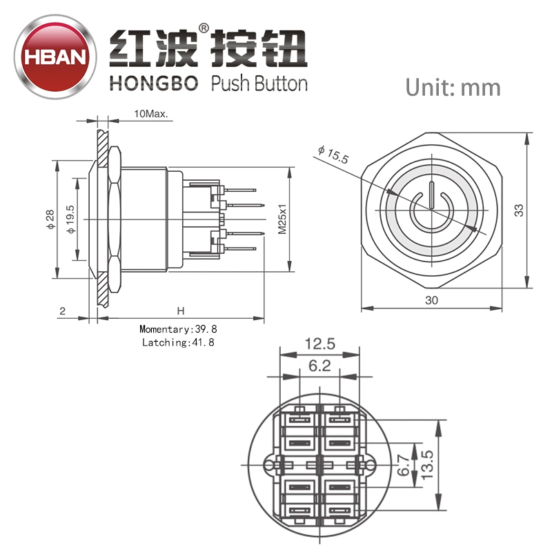 Momentary Ring Illumination Flat Push Button Power Symbol Switch 25mm DOT LED