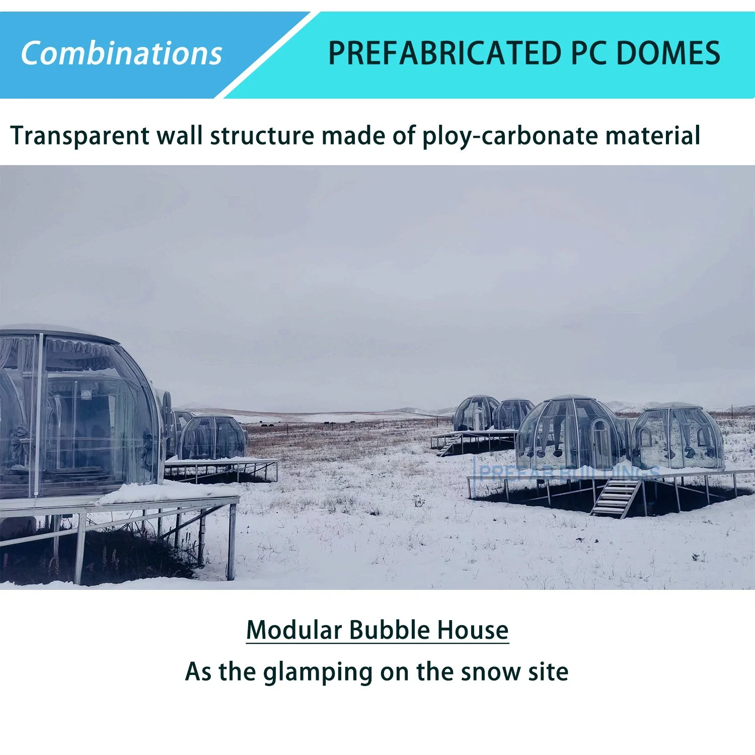 Modern Prefab House PC Dome/Outdoor Glamping/Camping em Snowfield/ Igloo