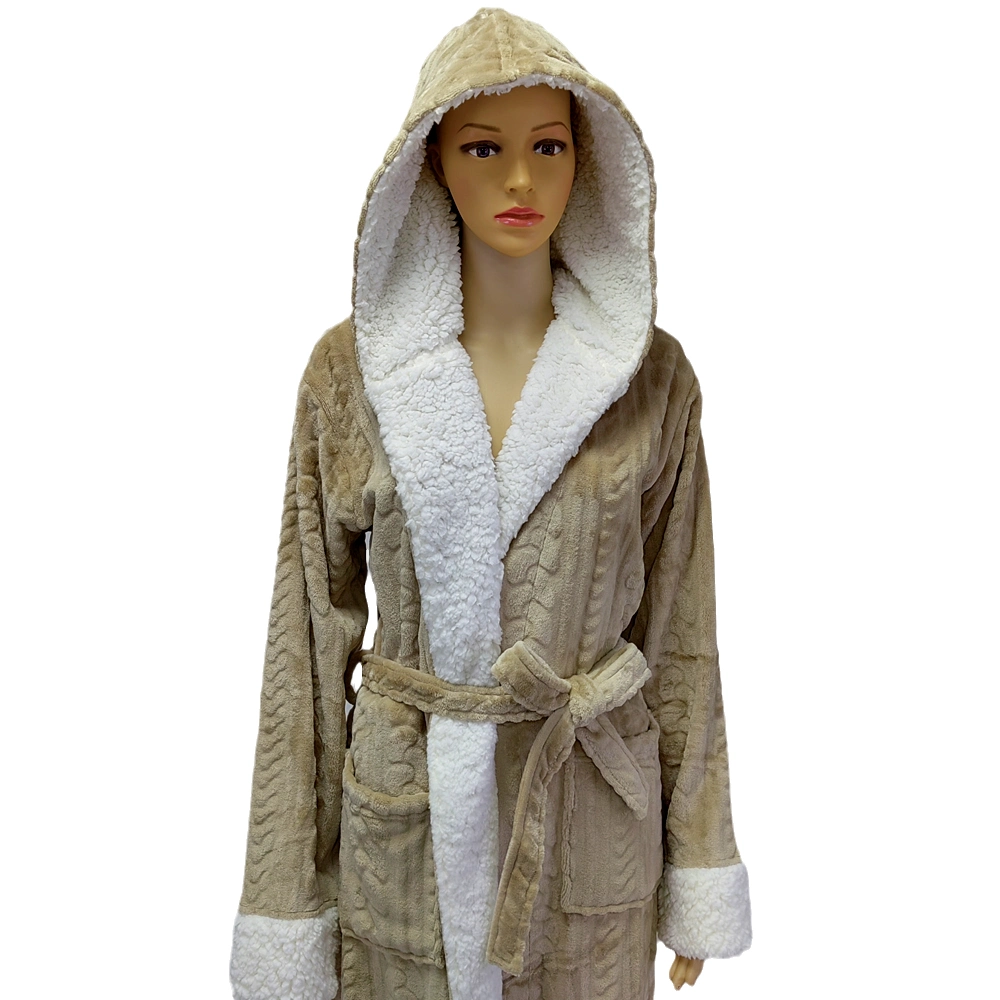 Hot Sell Cutting Flannel Fleece Pajamas Loungewear Nightwear Sleepwear Bathrobe Brown