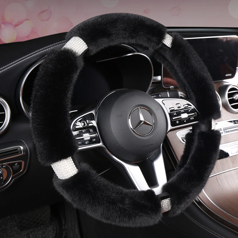 Luxury Style Faux Animal Fleece with Diamond Steering Wheel Cover