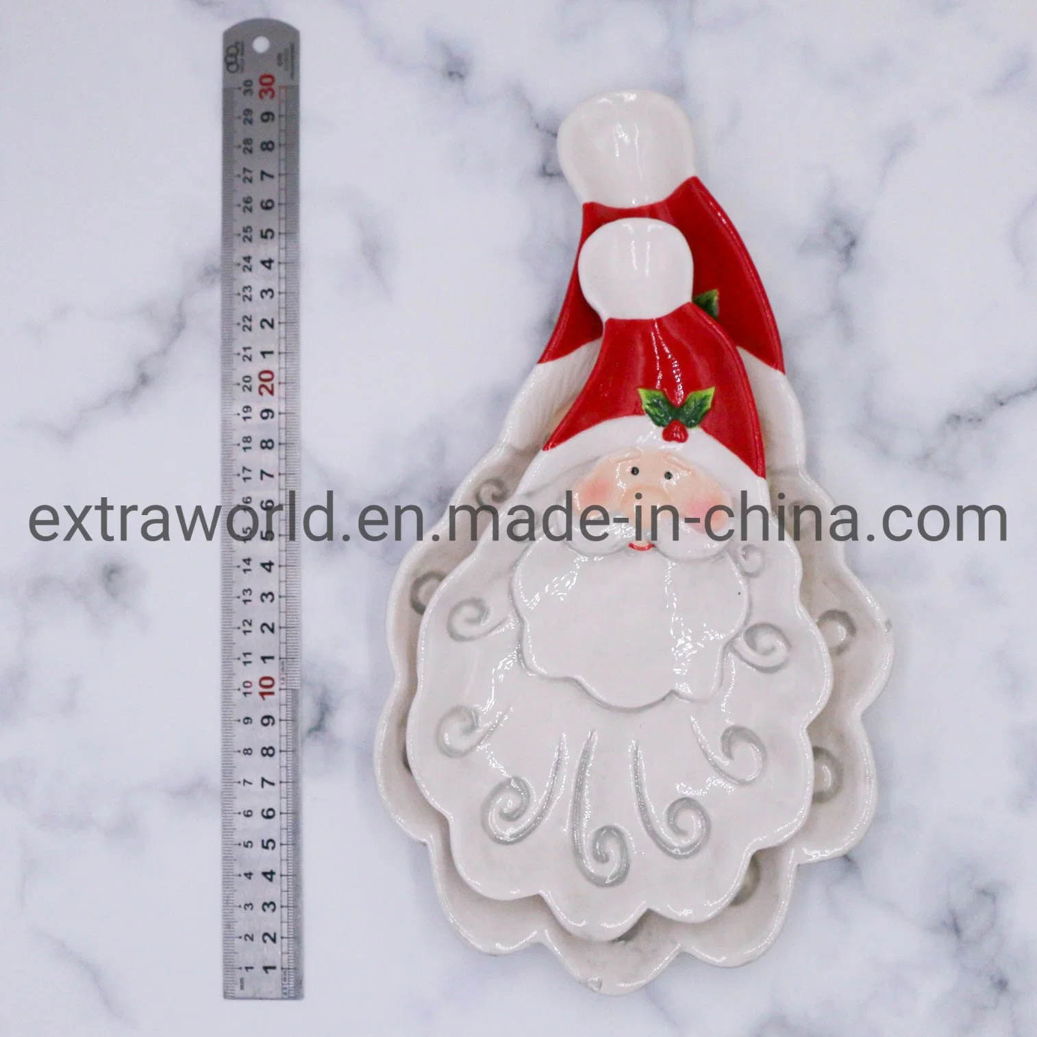 Embossed 3D Hand Painted Ceramic Santa Claus Plate Dinnerware Set of Three Tray