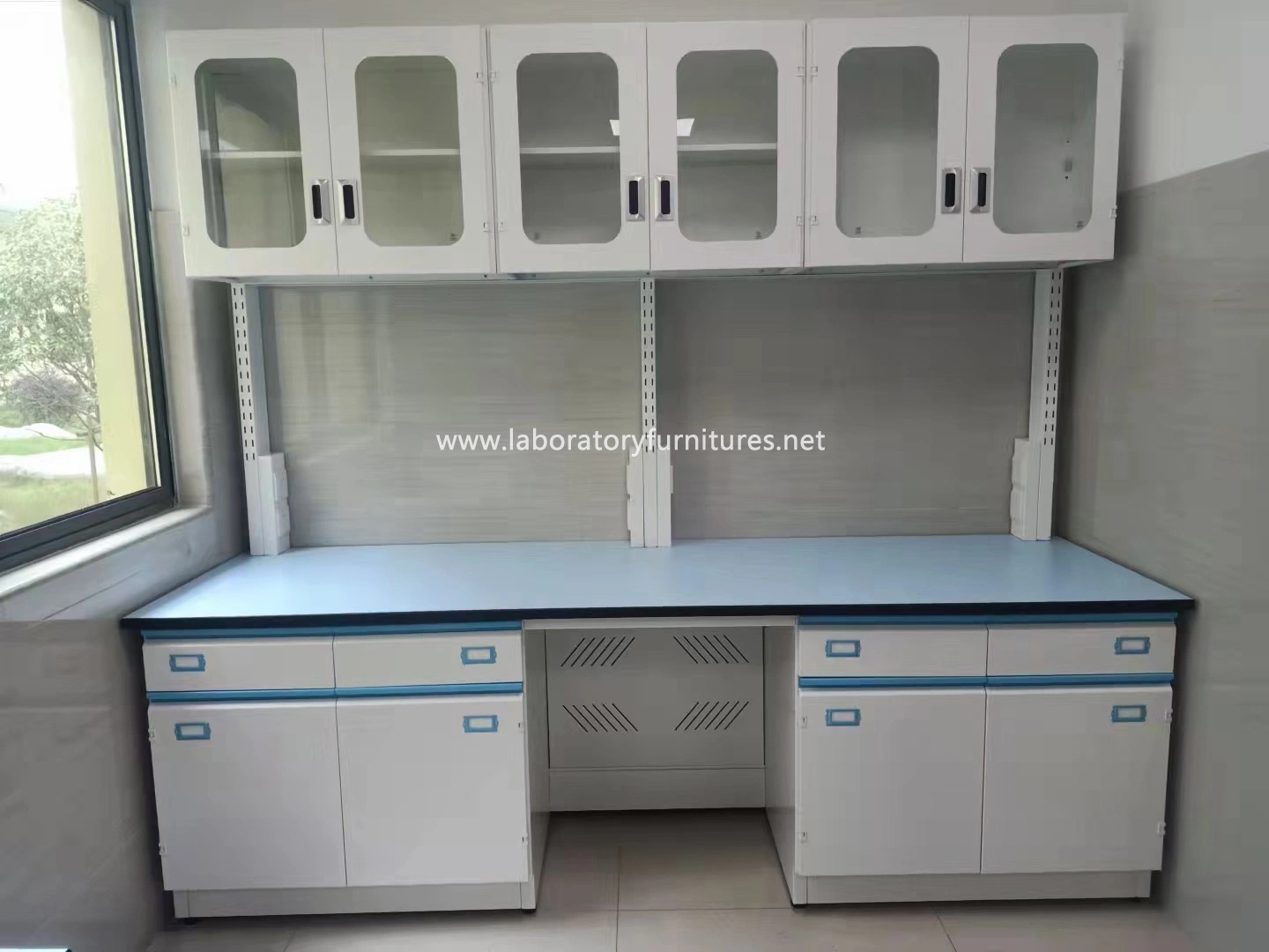 Steel Lab Wall Bench with Wall Mounted Cabinet Lab Furnitures Jh-SL103