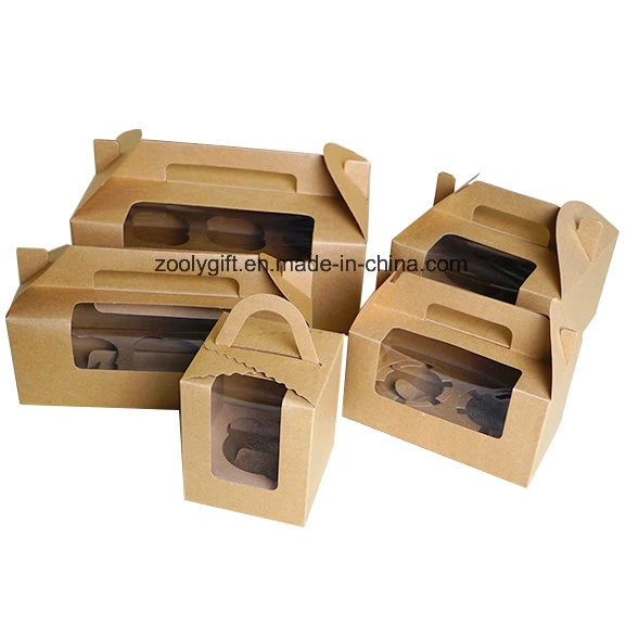 Carrier Lunch Package Boxes / Kraft Paper Cupcake Box with Insert