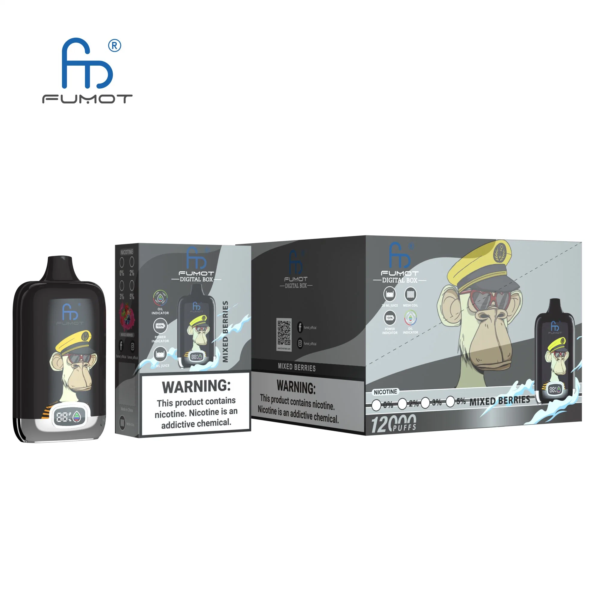 Wholesale/Supplier Fumot Disposable/Chargeable Electronic Cigarette Digital Box 12000 Puffs Rechargeable Vape