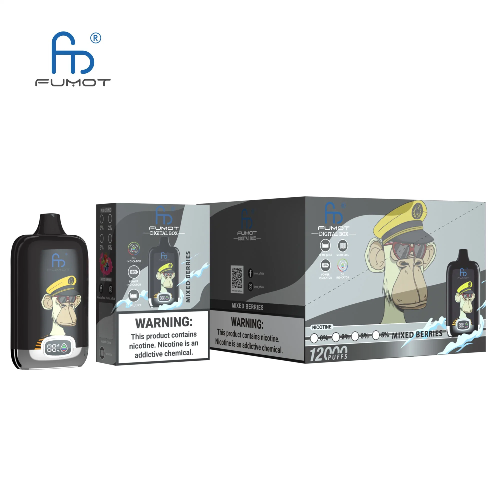 Vente en gros fumot jetable cigarette électronique boîte numérique 12000 bouffées rechargeable VAPE