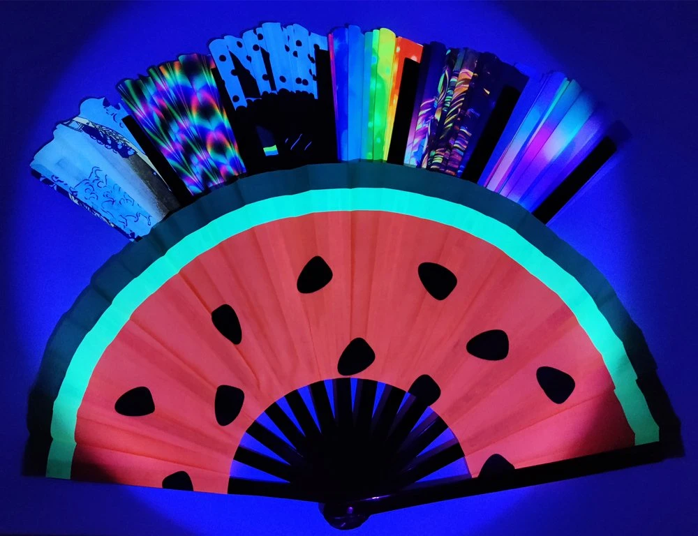 33cm UV Light Fabric Large Bamboo Craft Clack Folding Fan for Events