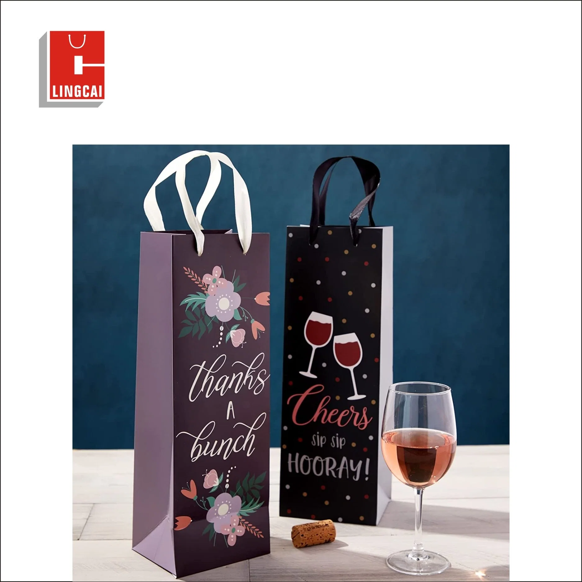 Benutzerdefinierte Logo Single Flasche Wein Geschenk Promotion Papiertasche