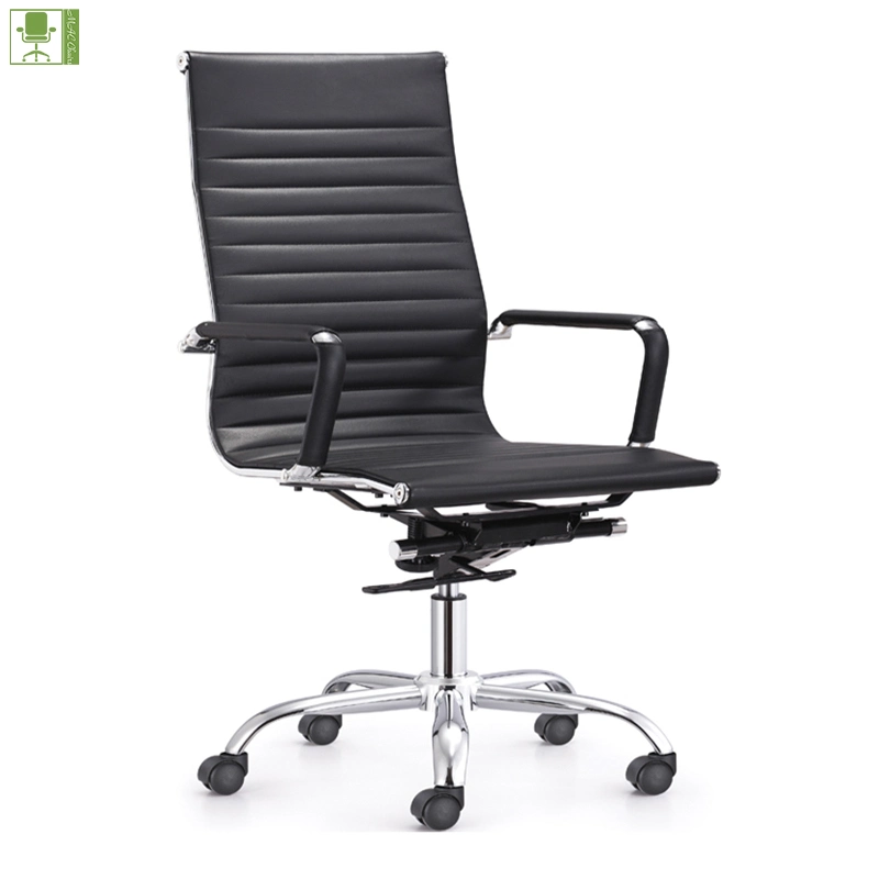 Black PU Seat and Back Swivel Office Desk Chair Aluminium Base