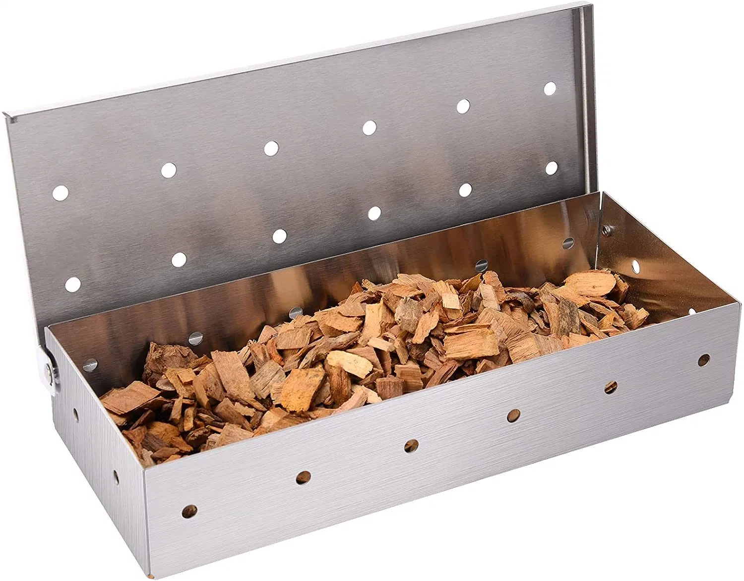 Caja ahumadora de carne de barbacoa de acero inoxidable para madera de parrilla de barbacoa Astillas para carbón y parrillas de gas Bl15975