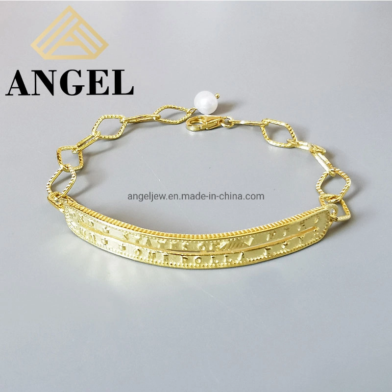 Costume Elegant Style S925 Sterling Silver Gold Plated Chain-Linking Bracelet for Female