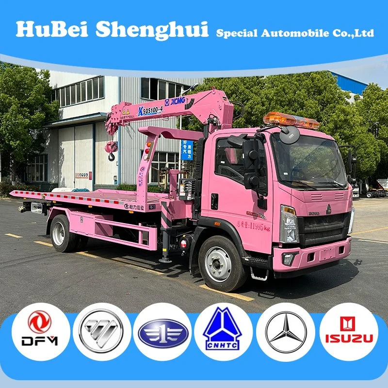 Made in China HOWO 4ton 5ton Road Wrecker Car Carrier Recovery Rollback Road Rescue Platform Transport Crane Truck Flatbed Towing Wreck Truck