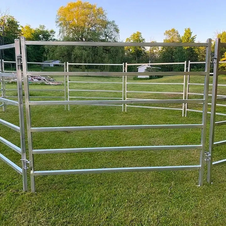 12 FT Heavy Duty Livestock Cattle Corral Fence and Horse Round Pen Panels Farm Fence USA Metal Steel Sliver 5 or 6 Bars