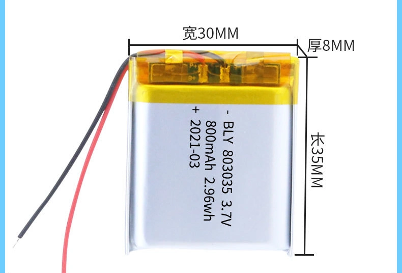 Batería de litio polímero 803035 800mAh juguetes Auriculares Bluetooth Cámara Digital Batería Recargable
