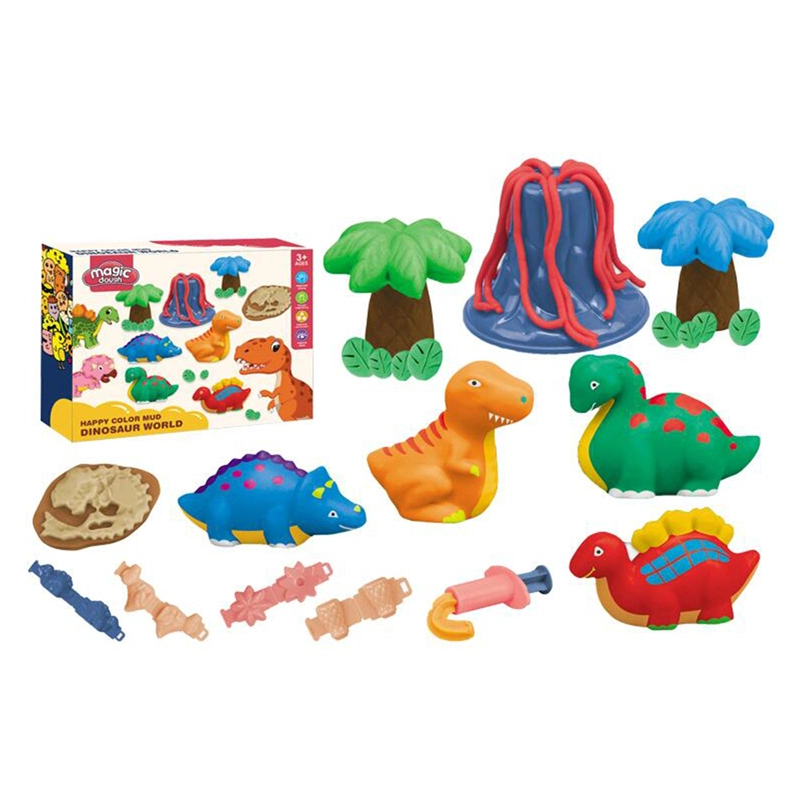 Eco-Friendly Material Kids DIY Dinosaur Park Modeling Colorful Clay Set Dinosaur World Sand Play Dough Toys for Kids with Clay Tool