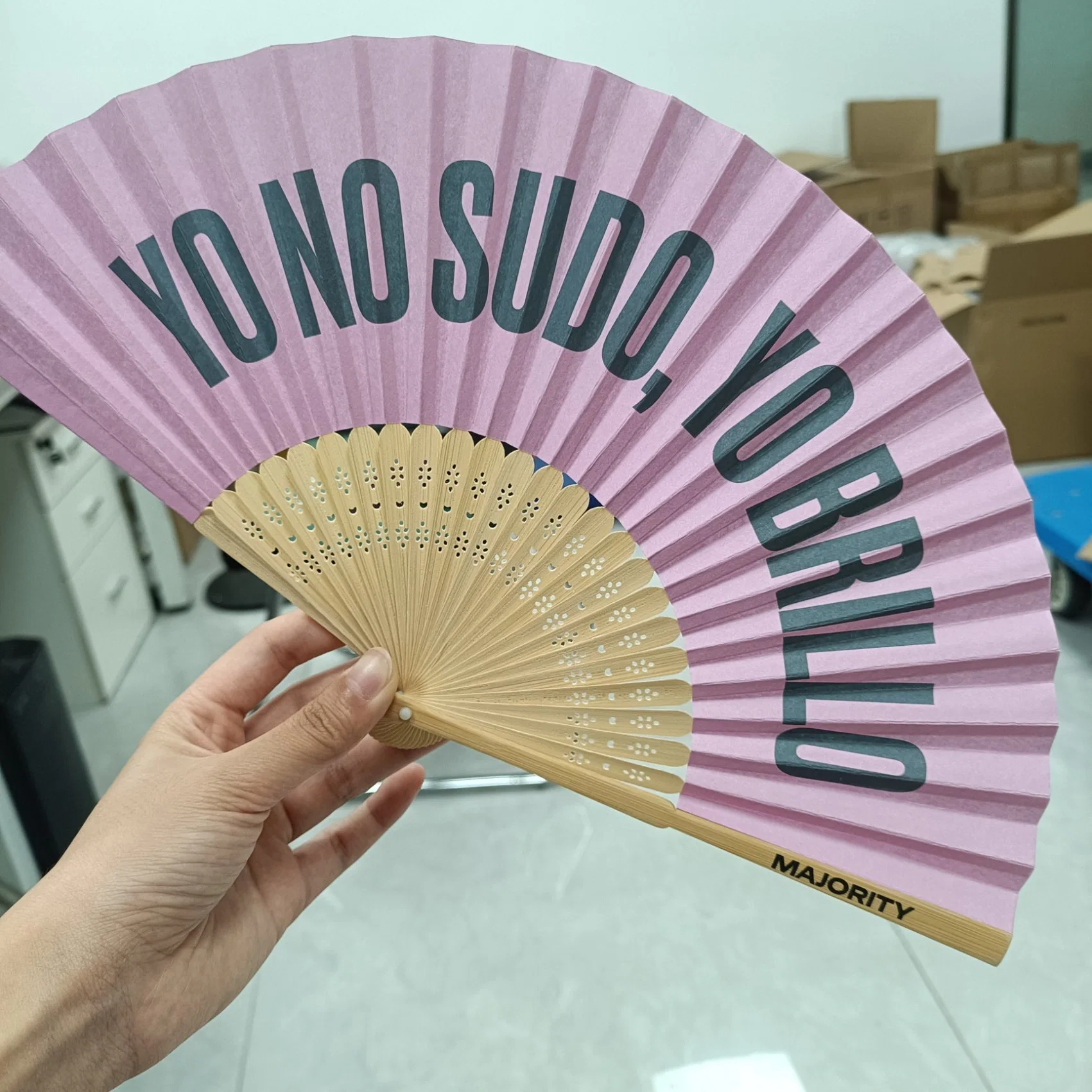 Promotional Paper Hand Fan Personal Bamboo Paper Folding Hand Fan