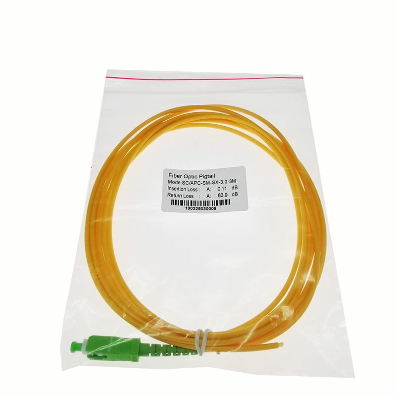 Simplex Sc APC 9125 Single Mode Fiber Optic Pigtail - 0.9 2.0 3.0 mm PVC Jacket