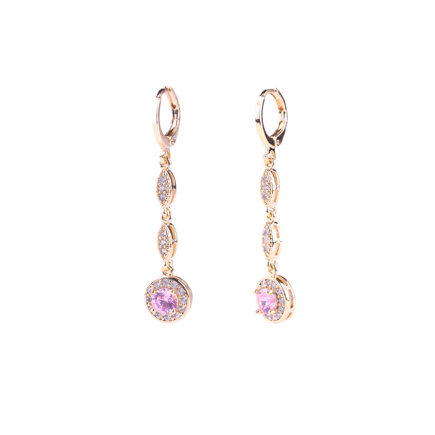 Copper Alloy Simple Eardrop Colorful Zirconia Long Drop Earrings for Women