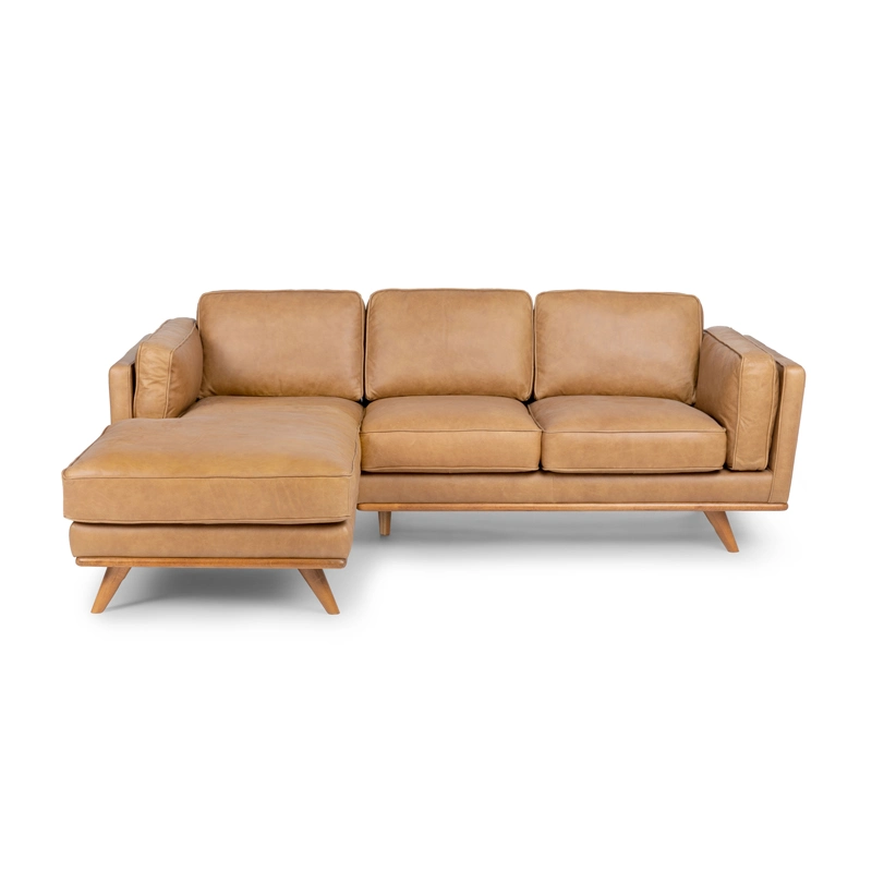 Vintage Tan Leather Modern Sectional Sofa Right Chaise