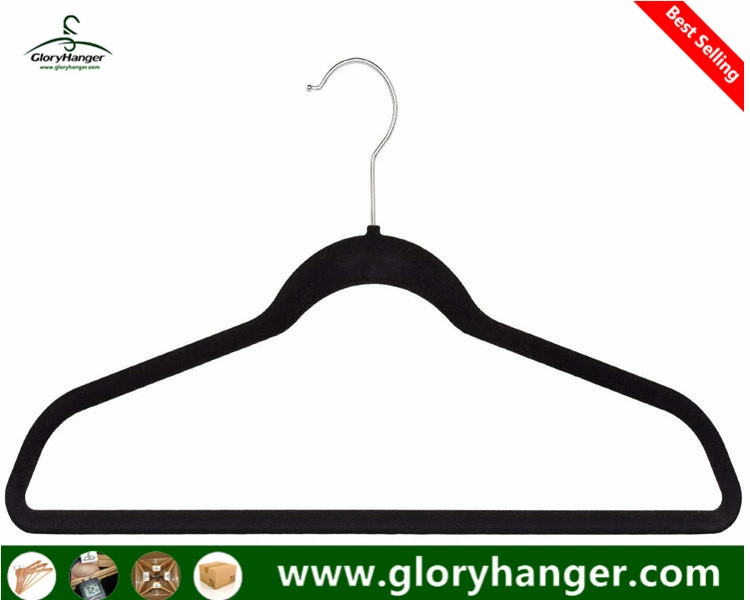 Wholesale/Supplier Flocking Velvet Hanger with Metal Hook for Suppermarket