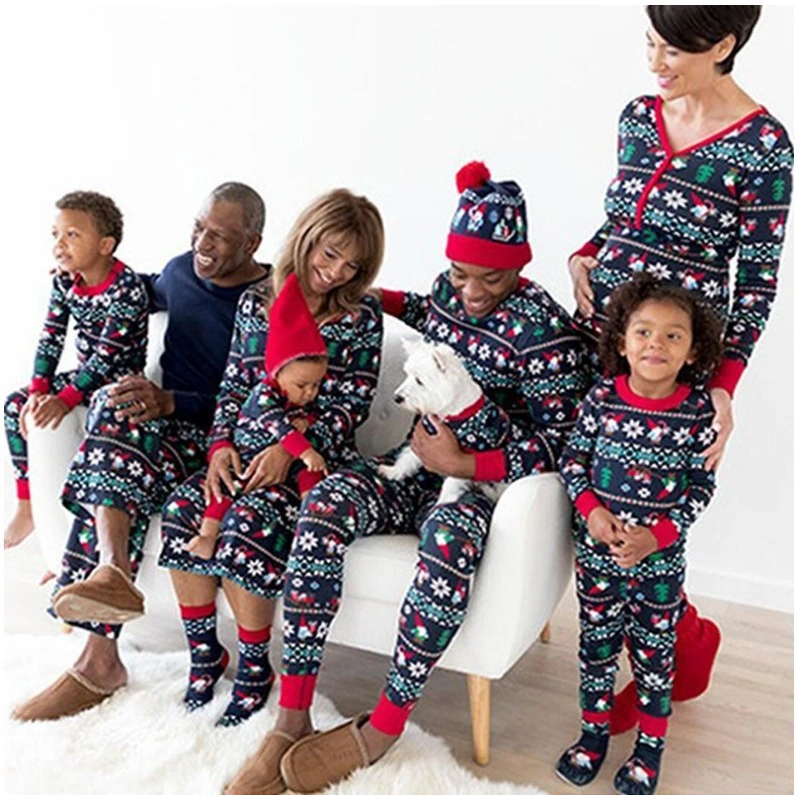 Parent-Child Clothing Whole Family Clothing Spring and Autumn Christmas New Styles Parent-Child Home Clothing Suit Pajamas Wholesale