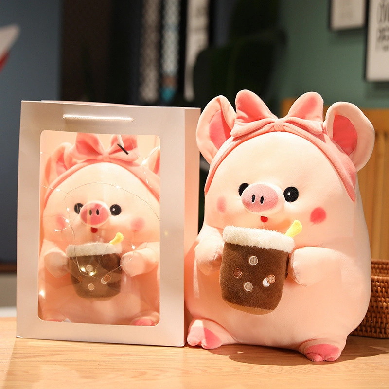 Kawaii Animal Plush Toys Soft Toy Pillow for Baby Kids Plush Toy Pig Tea Milk Boba Doll