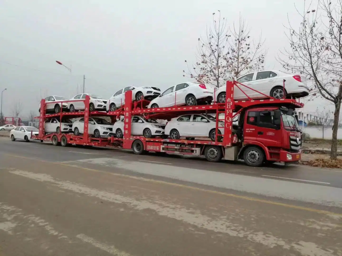 2 3 Axles Heavy Duty Double Deck Transport SUV Skeleton Frames Flatbed Self Dump Tipping Car Vehicle Hauler Carrier Truck Semi Trailer Price for Sale