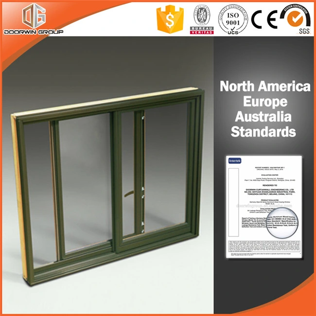 Double Glass Quality & Cheap Sliding Window for Apartment, North-America Style Aluminum Solid Wood Gliding Window