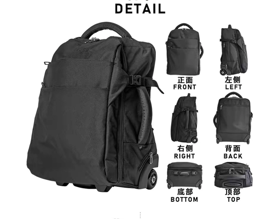 Water Resistant Carry-on Trolley Luggage Business Backpack with 2 Wheels and Laptop Holder