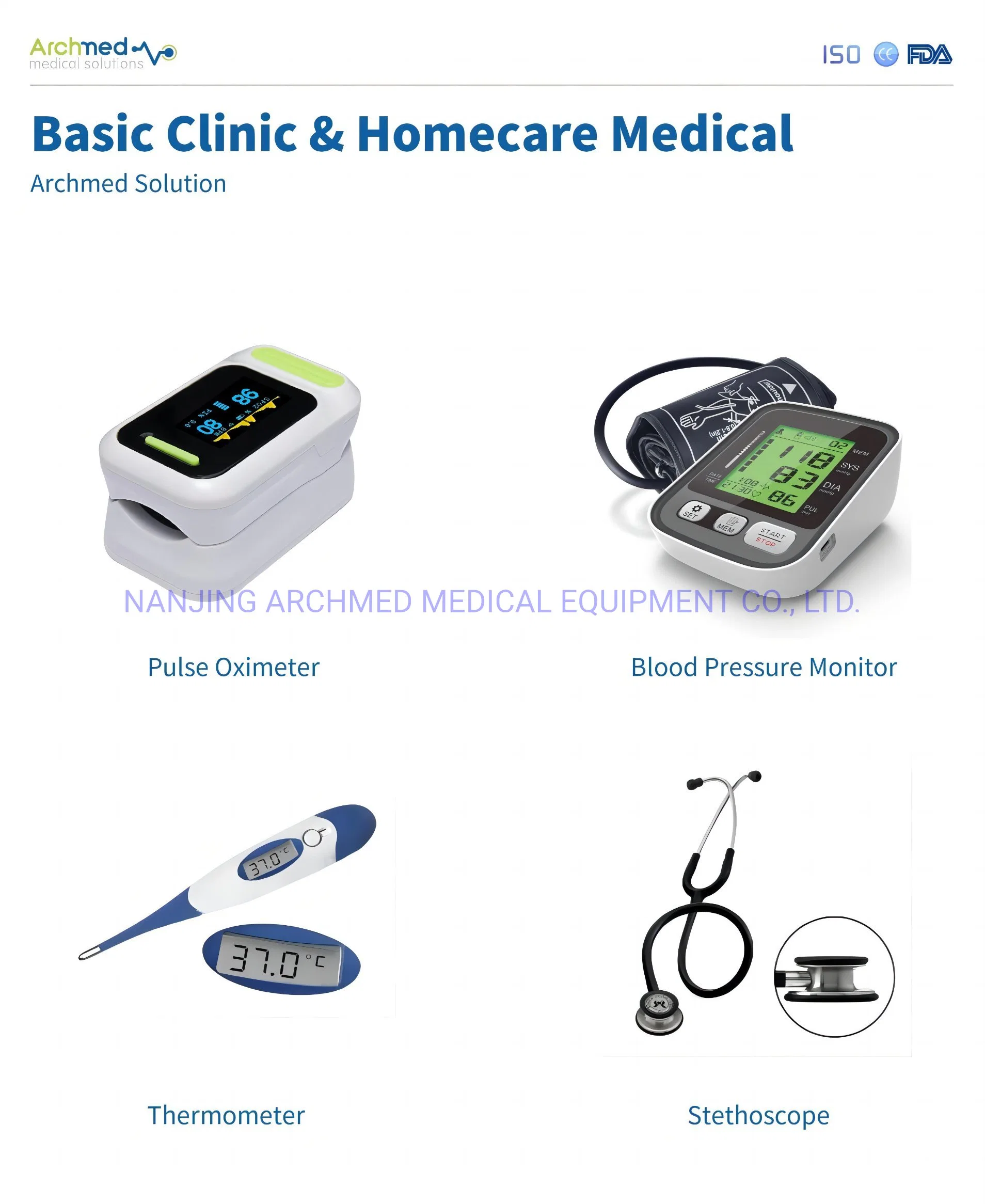 Medical Equipment Basic Clinic & Homecare Medical Prodcut Pulse Oximeter Blood Pressure Monitor Thermometer Stethoscope