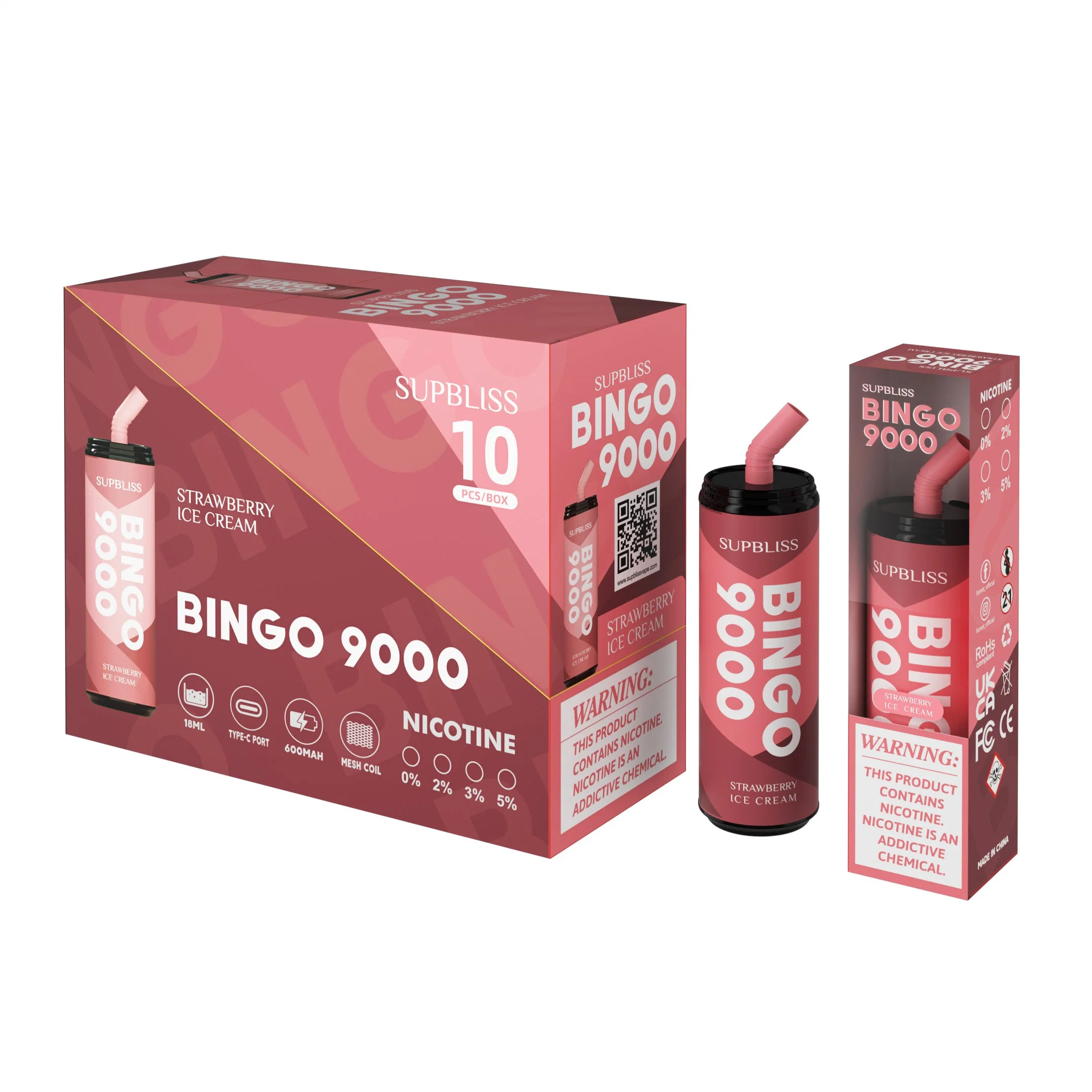 Wholesale Supbliss Bingo 9000 Puffs E Cigarette Vaper Vitamin Disposable Vape